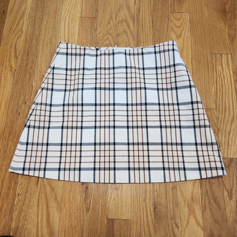 Wilfred Aritzia Classic Plaid Mini Skirt Cream Multicolor Size 4